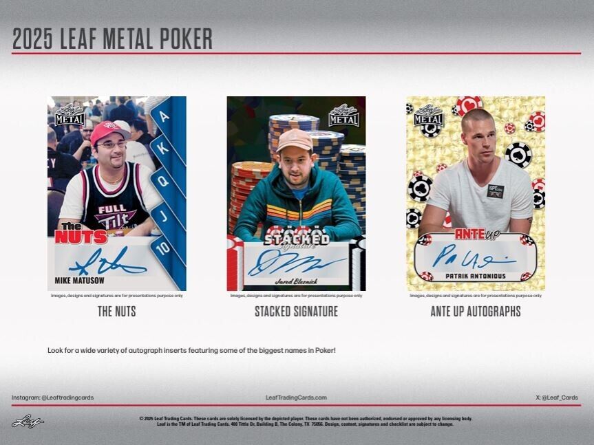 2025 LEAF METAL POKER FACTORY SEALED HOBBY BOX - 6 AUTOS PER BOX 🔥
