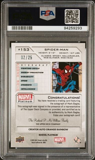 Spider-Man #153 Creator Auto Orange Rainbow /25 PSA 10 UD 2023 Marvel Platinum