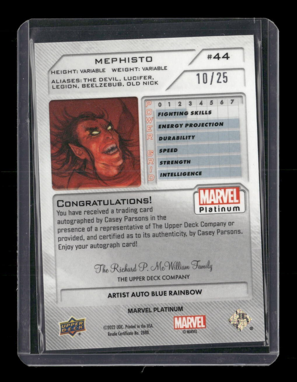 Mephisto #44 Artist Auto Blue Rainbow /25 Upper Deck 2023 Marvel Platinum