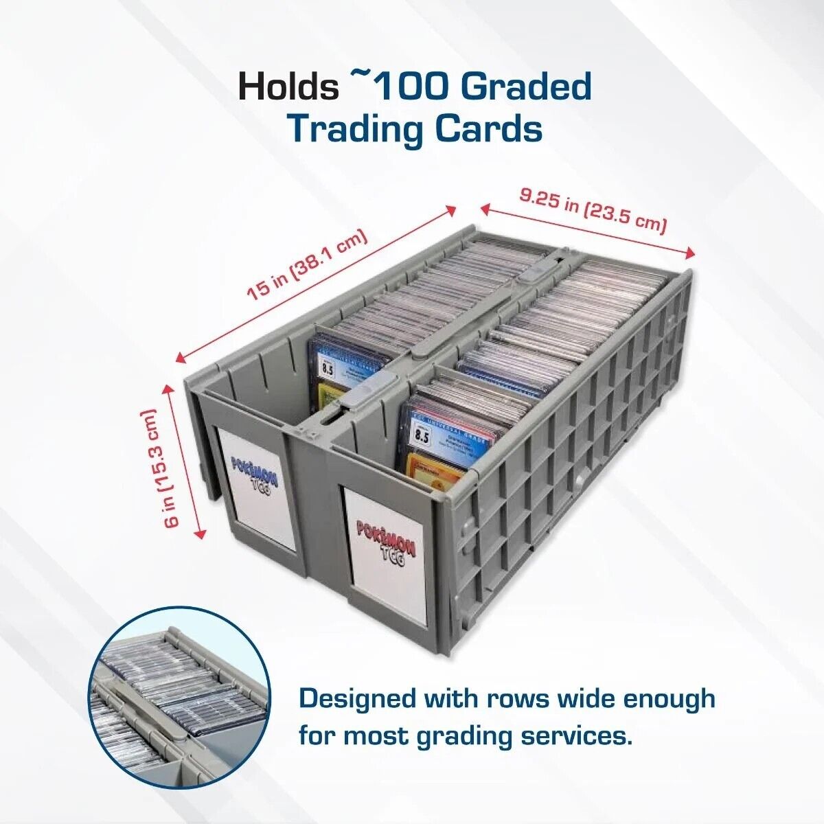 BCW 2-Row Graded Collectible Card Bin - Gray | Stackable, Acid-Free Plastic