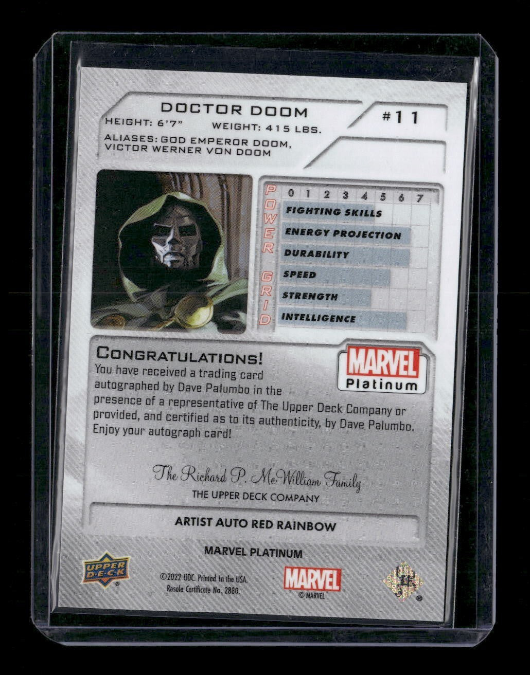 Doctor Doom #11 Artist Auto Red Rainbow Upper Deck 2023 Marvel Platinum