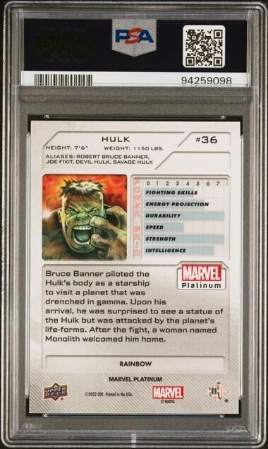 Hulk#36 Rainbow PSA 8 Upper Deck 2023 Marvel Platinum