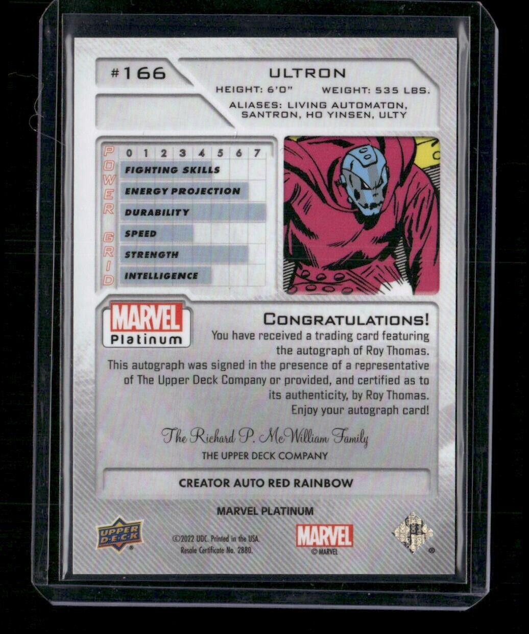 Ultron #166 Creator Auto Red Rainbow Upper Deck 2023 Marvel Platinum