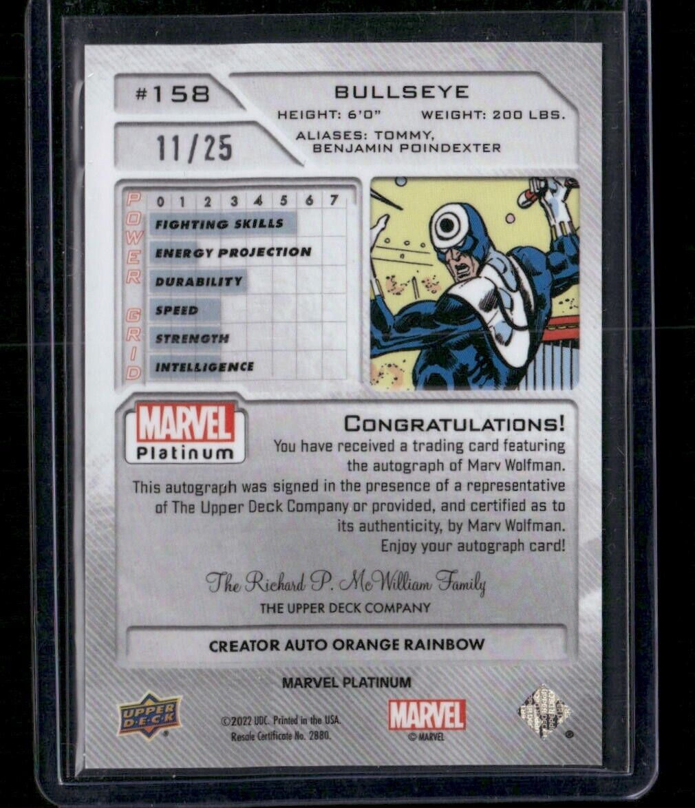 Bullseye #158 Creator Auto Orange Rainbow /25 Upper Deck 2023 Marvel Platinum
