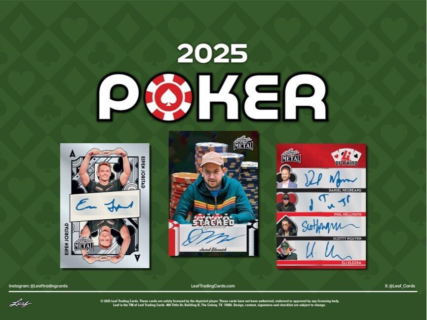 2025 LEAF METAL POKER FACTORY SEALED HOBBY BOX - 6 AUTOS PER BOX 🔥