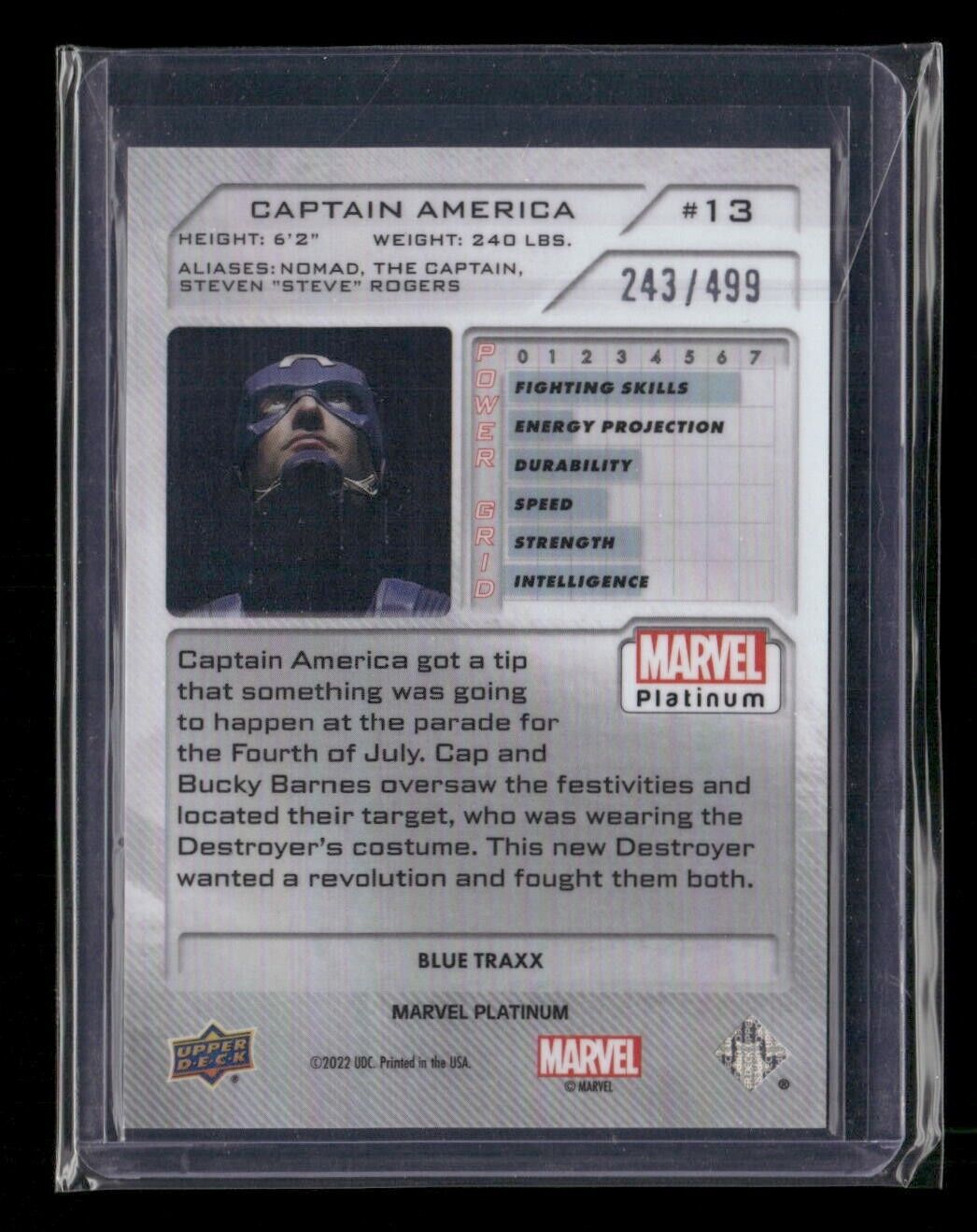 Captain America #13 Blue Traxx 243/499 Upper Deck 2023 Marvel Platinum