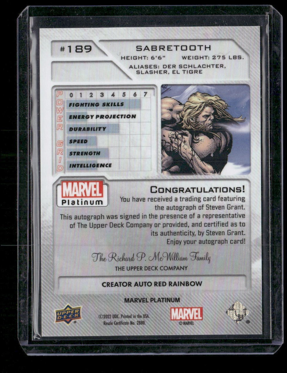 Sabretooth #189 Creator Auto Red Rainbow Upper Deck 2023 Marvel Platinum