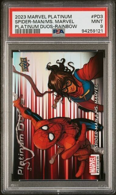 Spider-Man & Ms. Marvel Platinum Duos PD3 Rainbow PSA 9 2023 UD Marvel Platinum