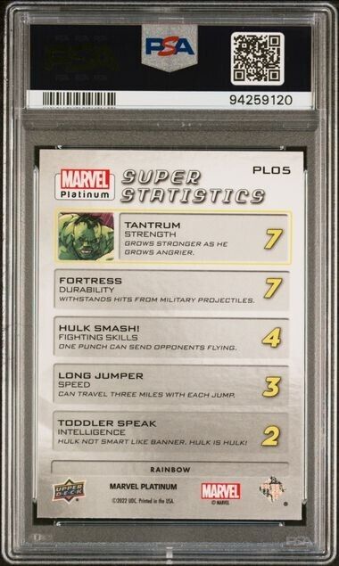 Hulk PL05 Super Statisics Rainbow PSA 10 Upper Deck 2023 Marvel Platinum