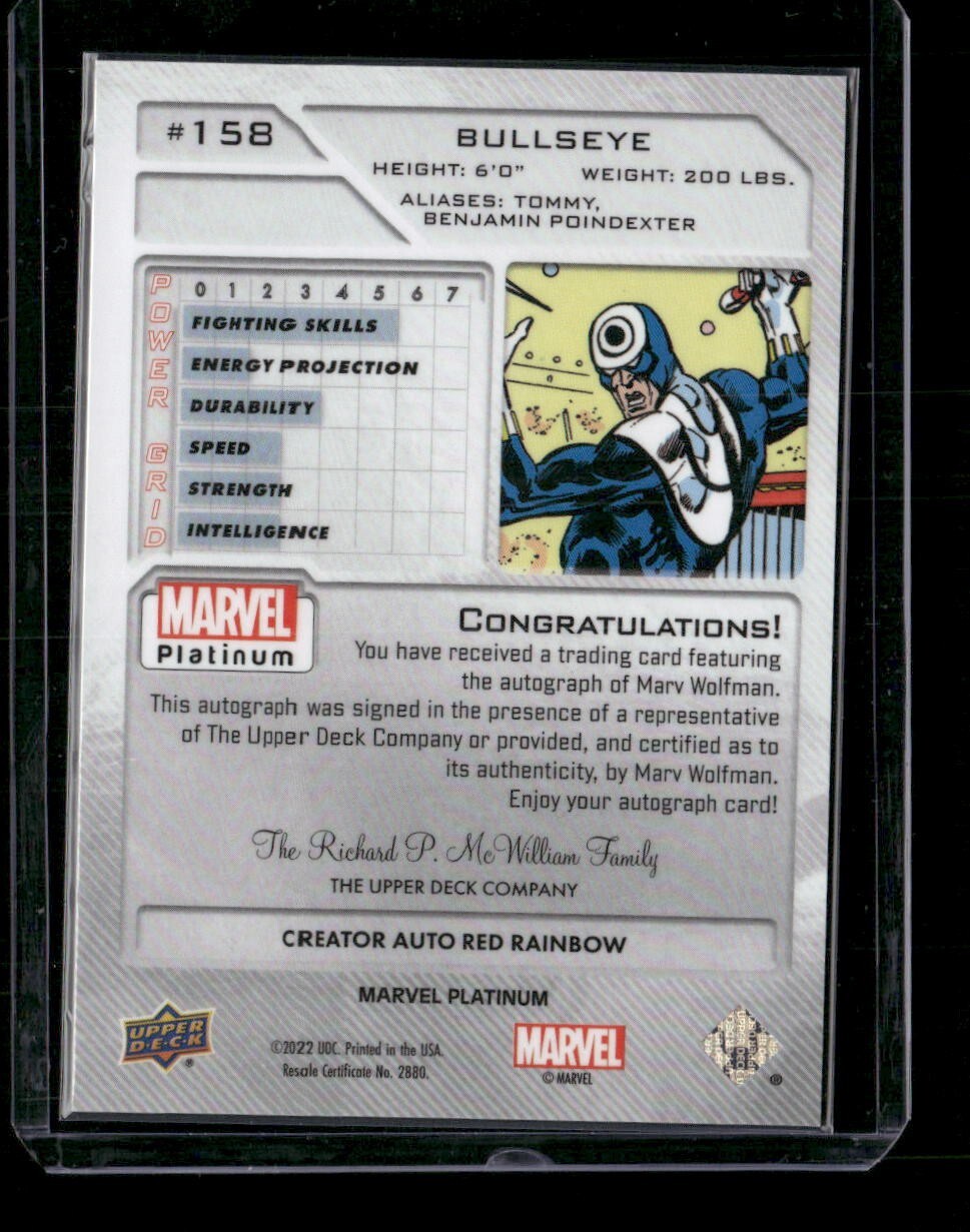 Bullseye #158 Creator Auto Red Rainbow Upper Deck 2023 Marvel Platinum