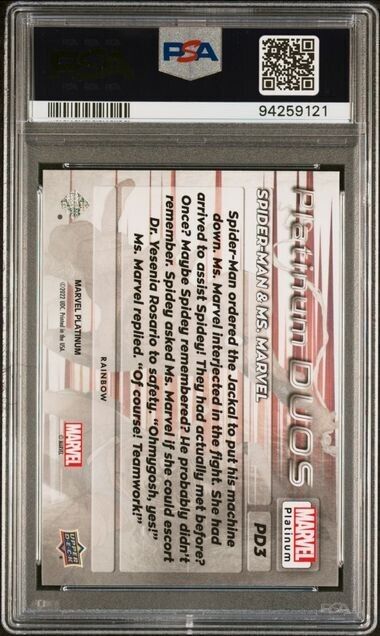 Spider-Man & Ms. Marvel Platinum Duos PD3 Rainbow PSA 9 2023 UD Marvel Platinum