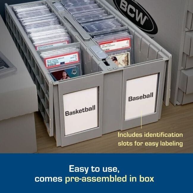 BCW 2-Row Graded Collectible Card Bin - Gray | Stackable, Acid-Free Plastic