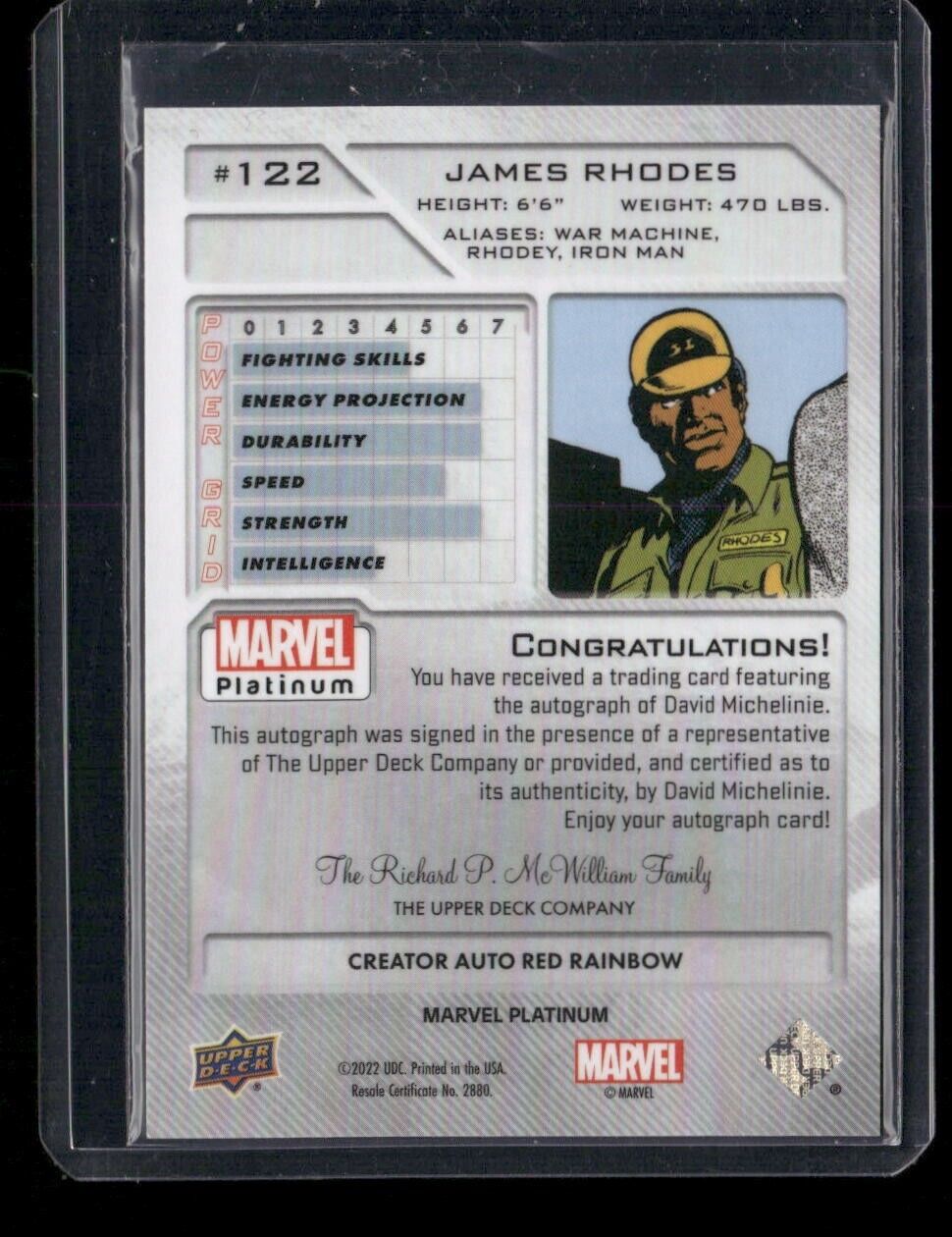 James Rhodes #122 Creator Auto Red Rainbow Upper Deck 2023 Marvel Platinum