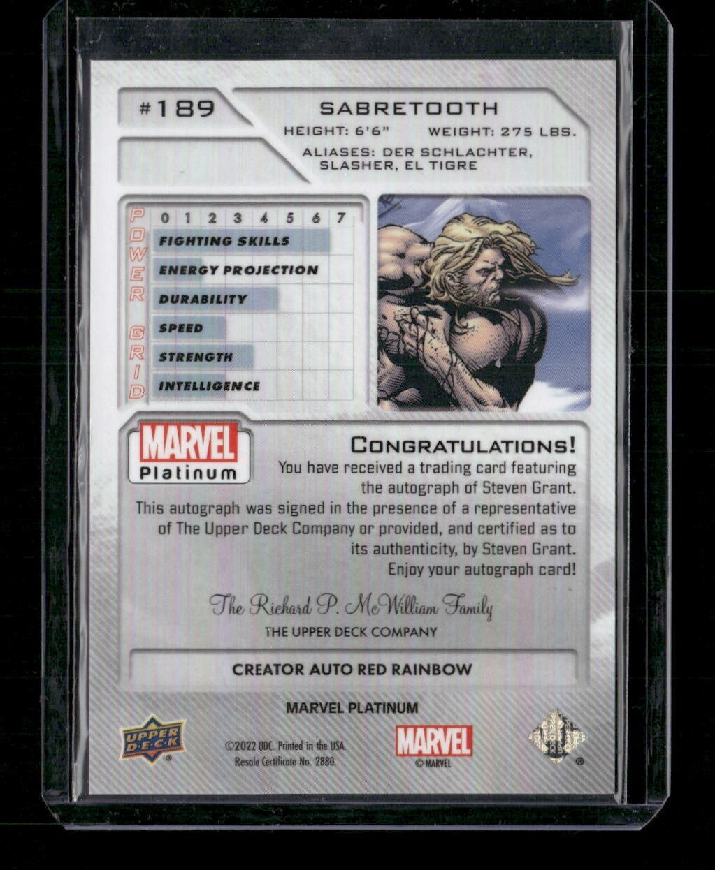 Sabretooth #189 Creator Auto Red Rainbow Upper Deck 2023 Marvel Platinum