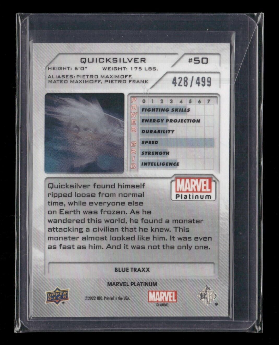 Quicksilver #50 Blue Traxx /499 Upper Deck 2023 Marvel Platinum
