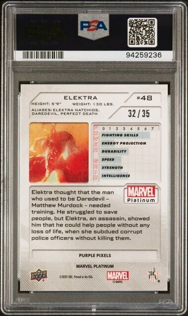Elektra #48 Purple Pixels /35 PSA 10 Upper Deck 2023 Marvel Platinum