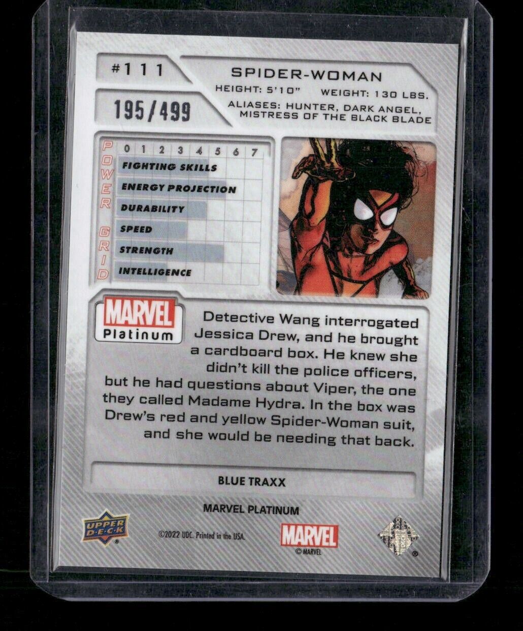 Spider-Woman #111 Blue Traxx /499 Upper Deck 2023 Marvel Platinum