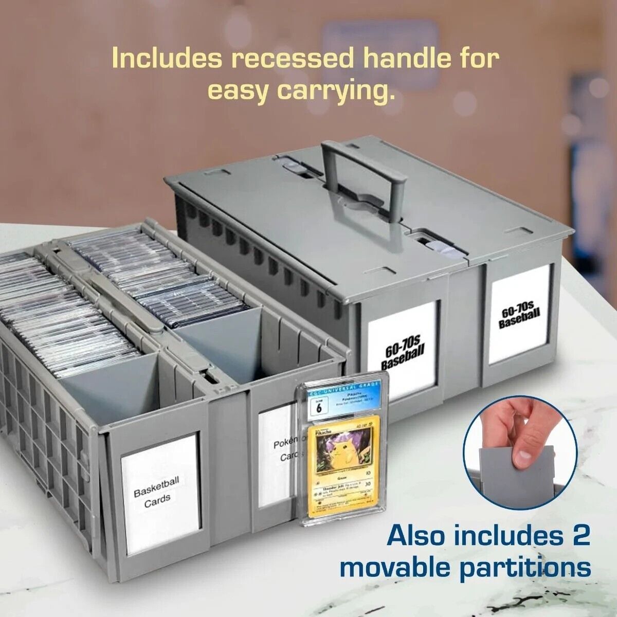 BCW 2-Row Graded Collectible Card Bin - Gray | Stackable, Acid-Free Plastic