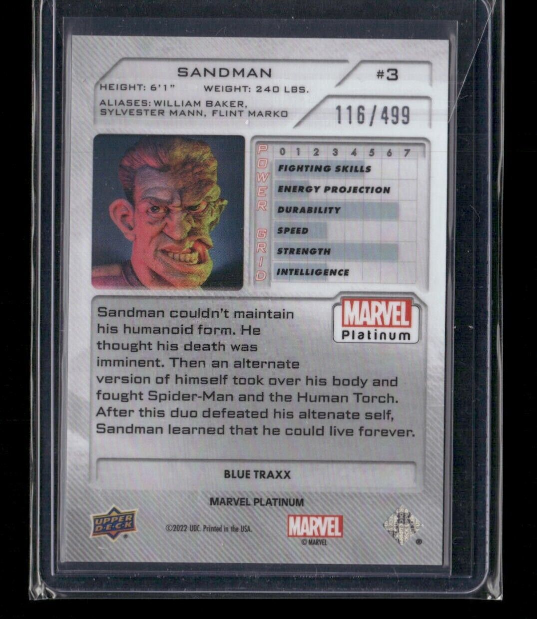 Sandman #3 Blue Traxx /499 Upper Deck 2023 Marvel Platinum