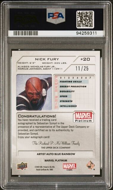 Nick Fury #20 Artist Auto Blue Rainbow /25 PSA 9 Upper Deck 2023 Marvel Platinum