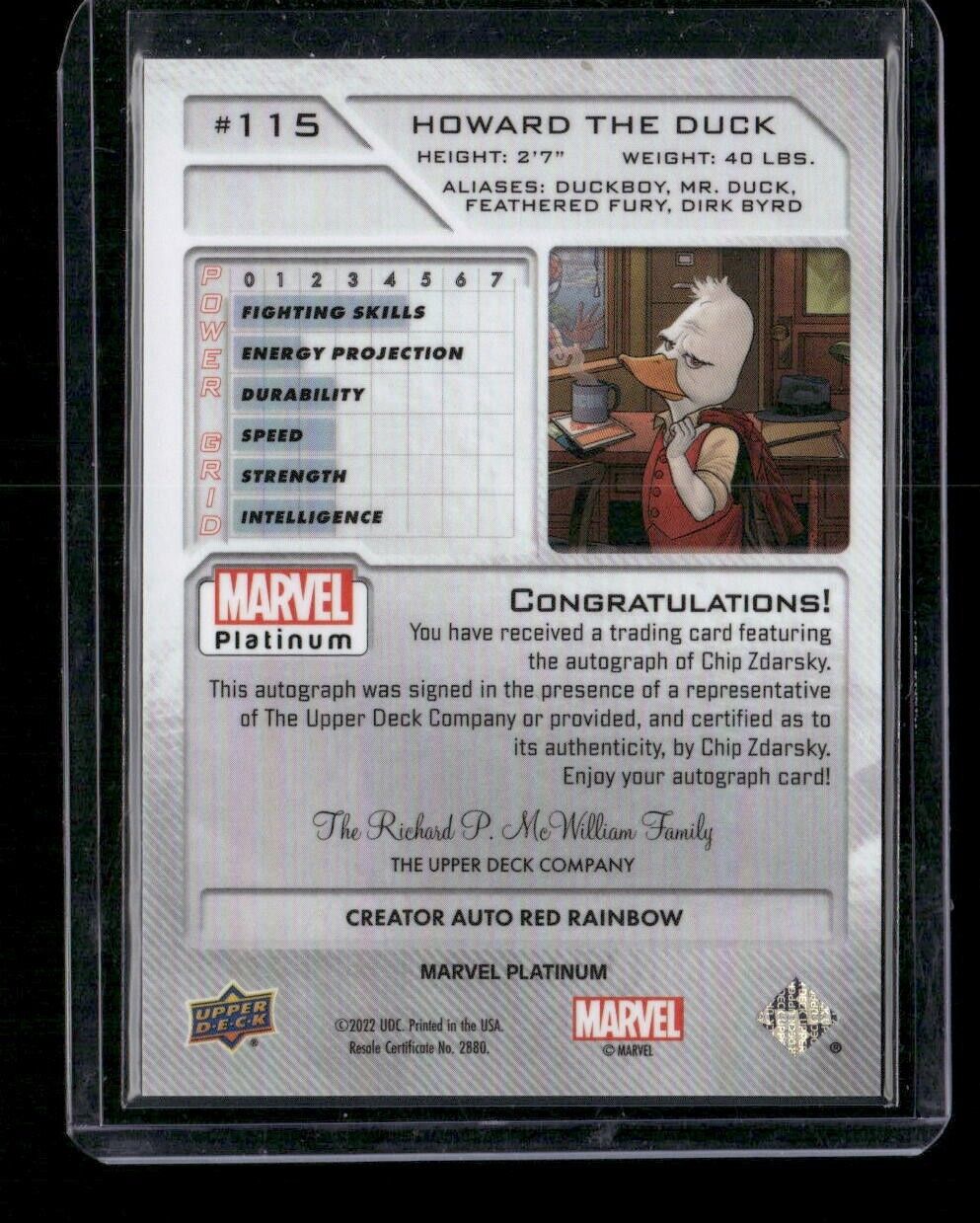 Howard The Duck #115 Creator Auto Red Rainbow Upper Deck 2023 Marvel Platinum