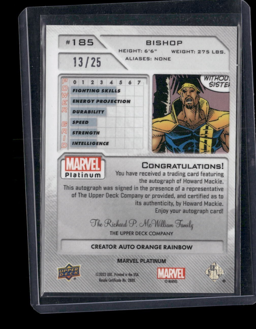 Bishop #185 Creator Auto Orange Rainbow /25 Upper Deck 2023 Marvel Platinum