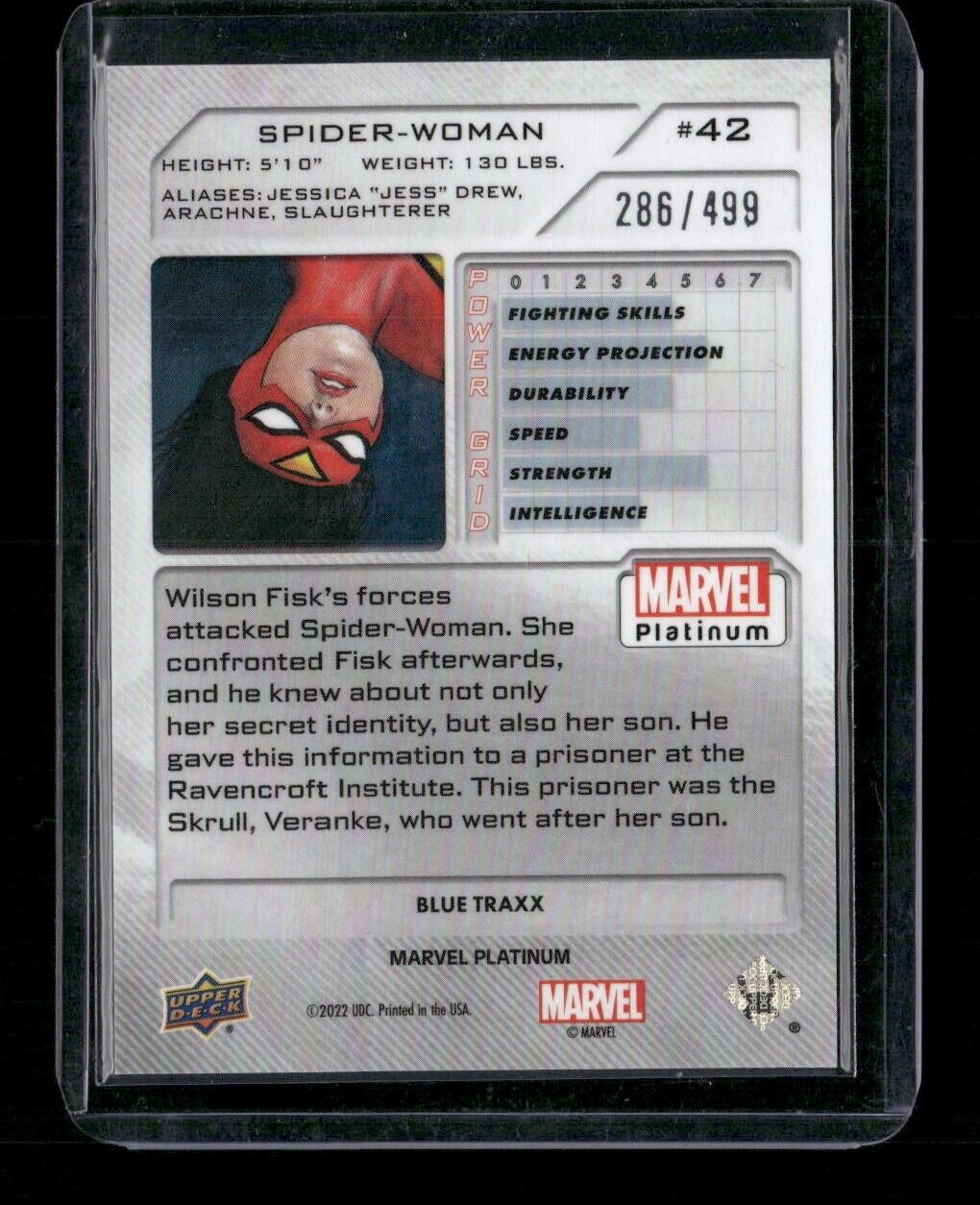 Spider-Woman #42 Blue Traxx /499 Upper Deck 2023 Marvel Platinum