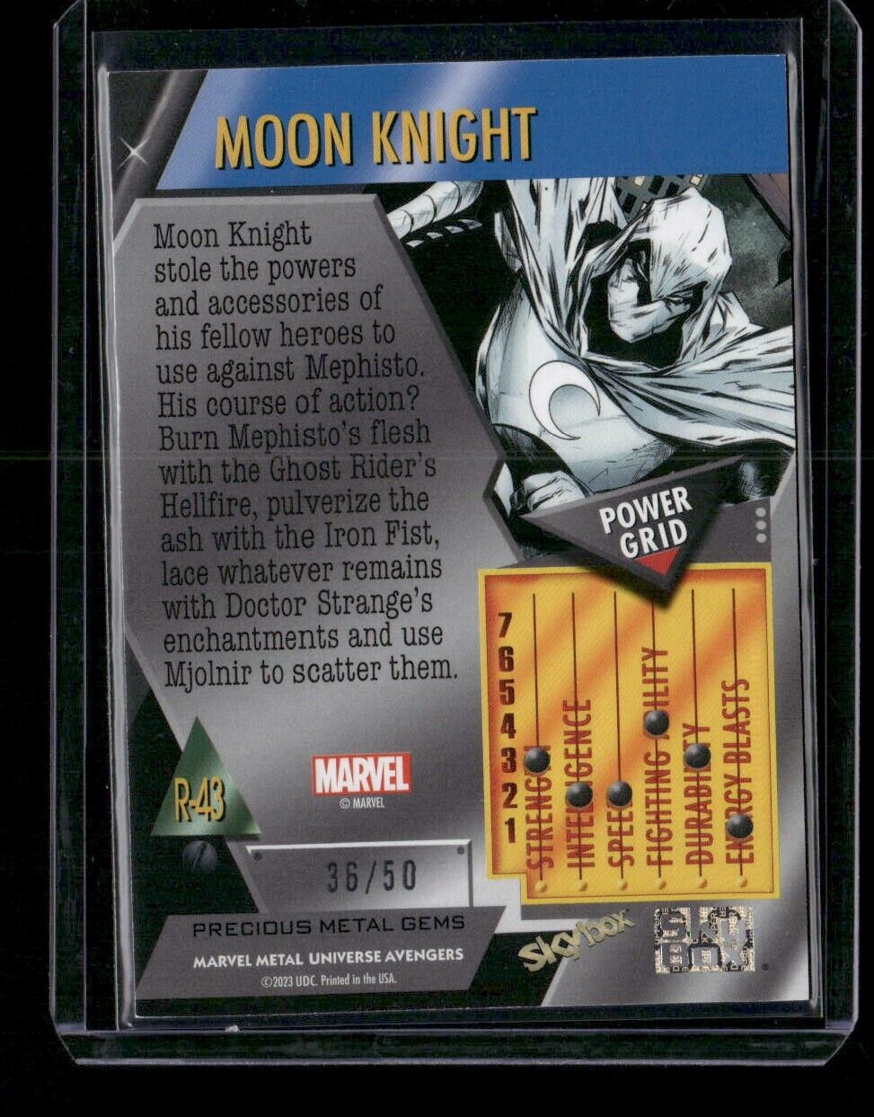 Moon Knight R-43 Retro Blue PMG Gems /50 2024 Upper Deck Marvel Metal Avengers