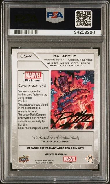 Galactus #85V Creator Art Variant Auto Red Rainbow PSA 9 UD 2023 Marvel Platinum