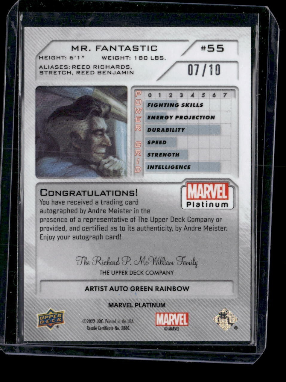 Mr. Fantastic #55 Artist Auto Green Rainbow /10 Upper Deck 2023 Marvel Platinum