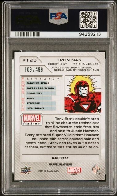 Iron Man #123 Blue Traxx /499 PSA 10 Upper Deck 2023 Marvel Platinum
