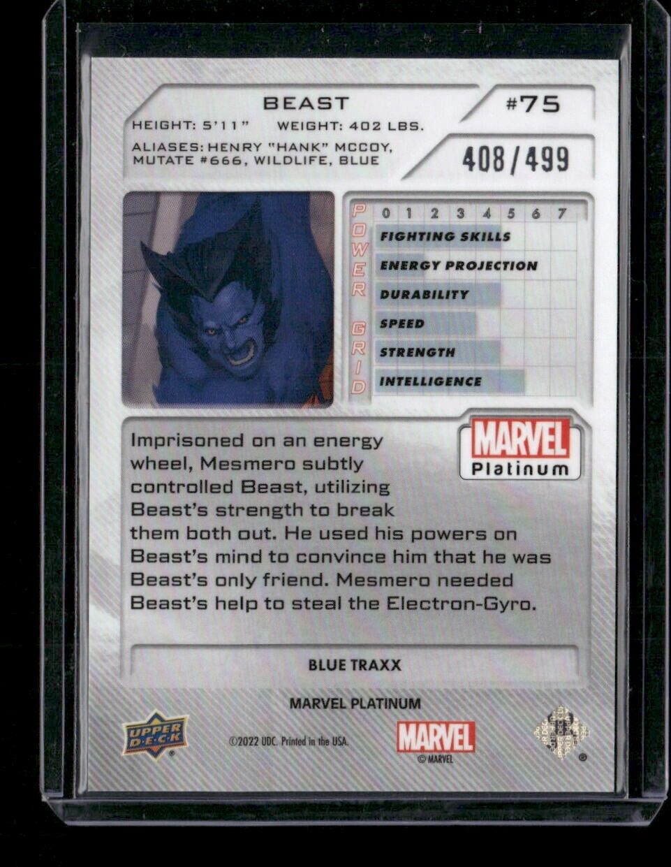 Beast #75 Blue Traxx /499 Upper Deck 2023 Marvel Platinum