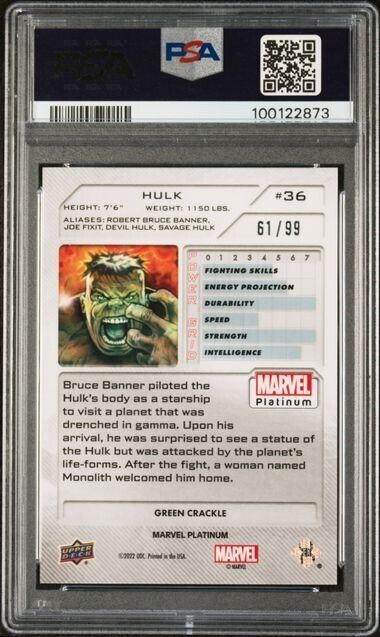 Hulk #36 Green Crackle /99 PSA 10 Upper Deck 2023 Marvel Platinum