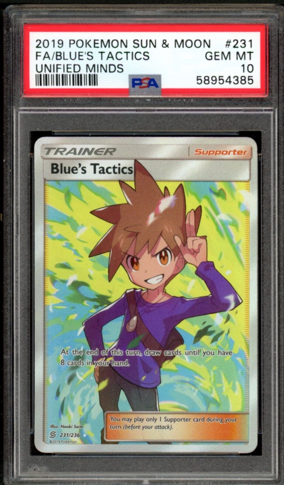 Blue's Tactics #231 PSA 10 Full Art 2019 Sun & Moon Unified Minds Pokemon Card