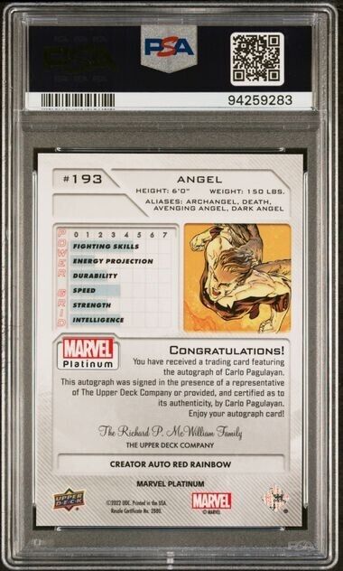 Angel #193 Creator Auto Red Rainbow PSA 10 Upper Deck 2023 Marvel Platinum