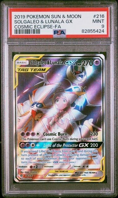 Solgaleo & Lunala GX #216 Alt Art PSA 9 2019 S&M Cosmic Eclipse Pokemon Card