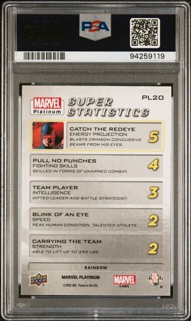 Cyclops PL20 Super Statisics Rainbow PSA 10 Upper Deck 2023 Marvel Platinum