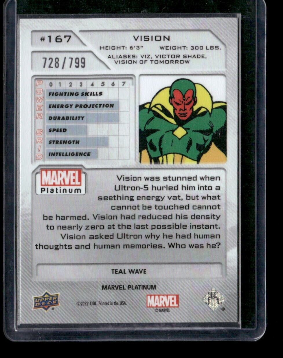 Vision #167 Teal Wave 728/799 Upper Deck 2023 Marvel Platinum