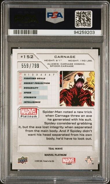 Carnage #152 Teal Wave /799 PSA 10 Upper Deck 2023 Marvel Platinum