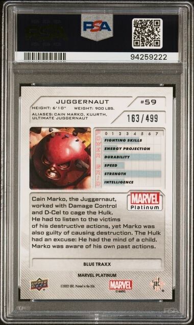 Juggernaut #59 Blue Traxx /499 PSA 10 Upper Deck 2023 Marvel Platinum