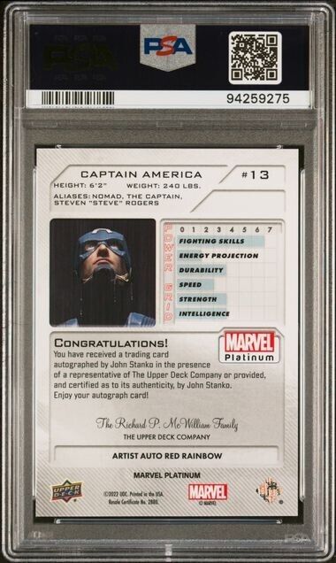 Captain America #13 Artist Auto Red Rainbow PSA 9 UD 2023 Marvel Platinum