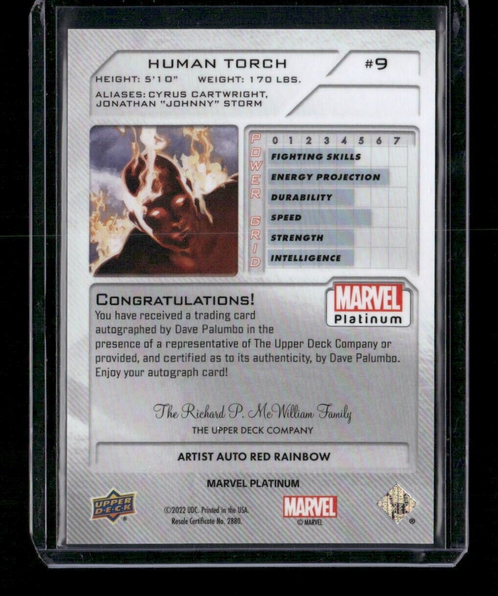 Human Torch #9 Artist Auto Red Rainbow Upper Deck 2023 Marvel Platinum