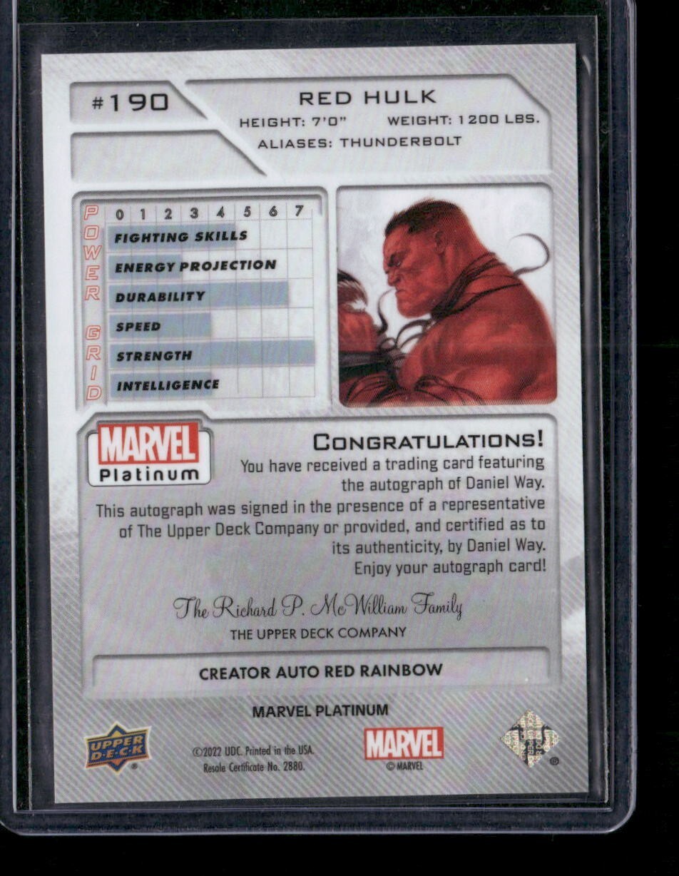 Red Hulk #190 Creator Auto Red Rainbow Upper Deck 2023 Marvel Platinum