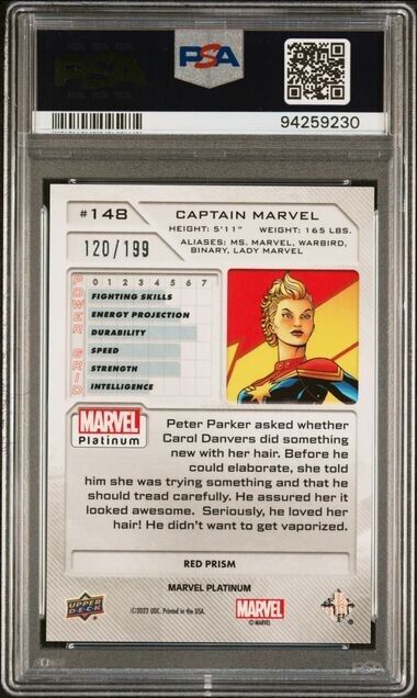 Captain Marvel #148 Red Prism /199 PSA 7 Upper Deck 2023 Marvel Platinum