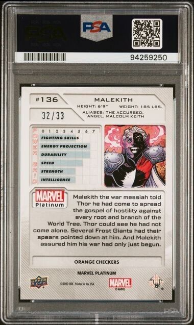 Malekith #136 Orange Checkers /33 PSA 9 Upper Deck 2023 Marvel Platinum