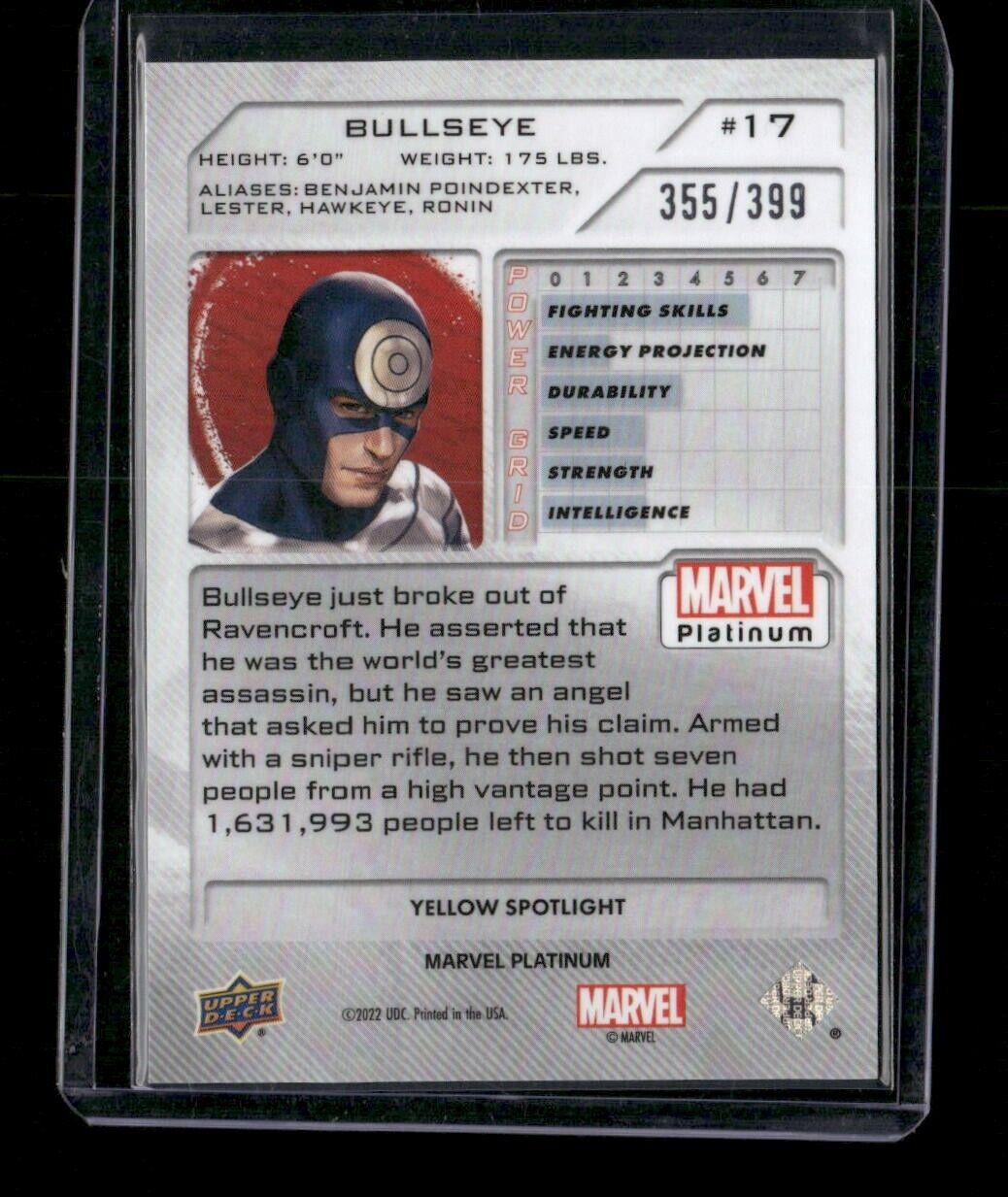 Bullseye #17 Yellow Spotlight /399 Upper Deck 2023 Marvel Platinum