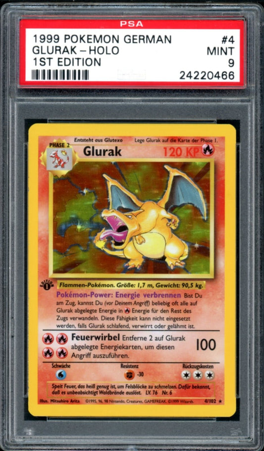 PSA 9 Charizard "Glurak" 1st Edition Holo #4 German 1999 Base Set Pokemon Card