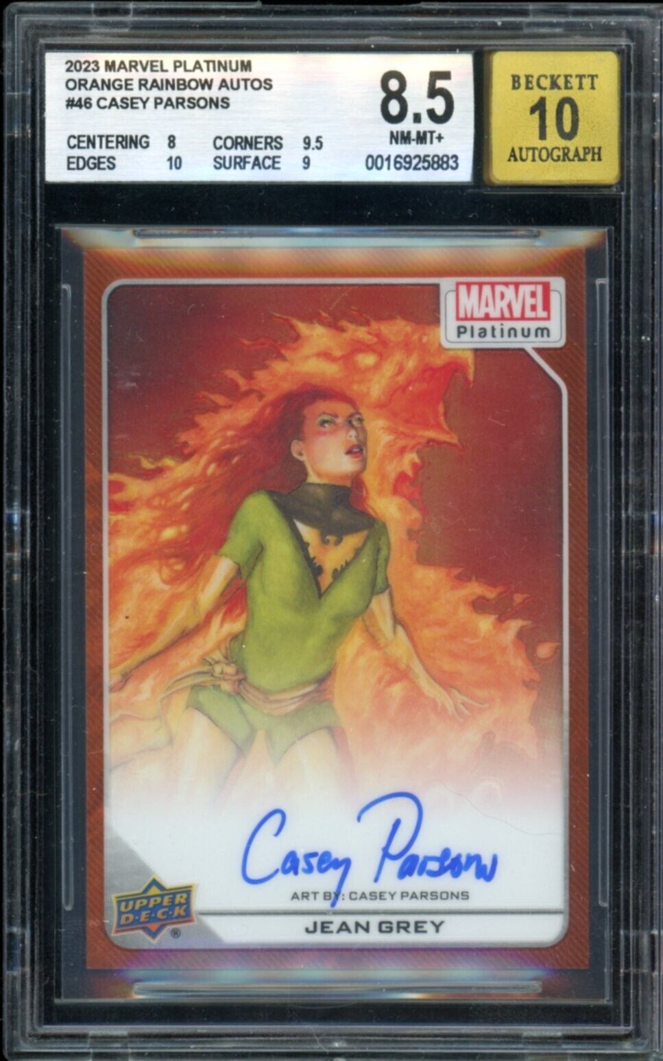 BGS 8.5/10 Jean Grey Orange Auto /35 2023 Upper Deck Marvel Platinum Card PSA