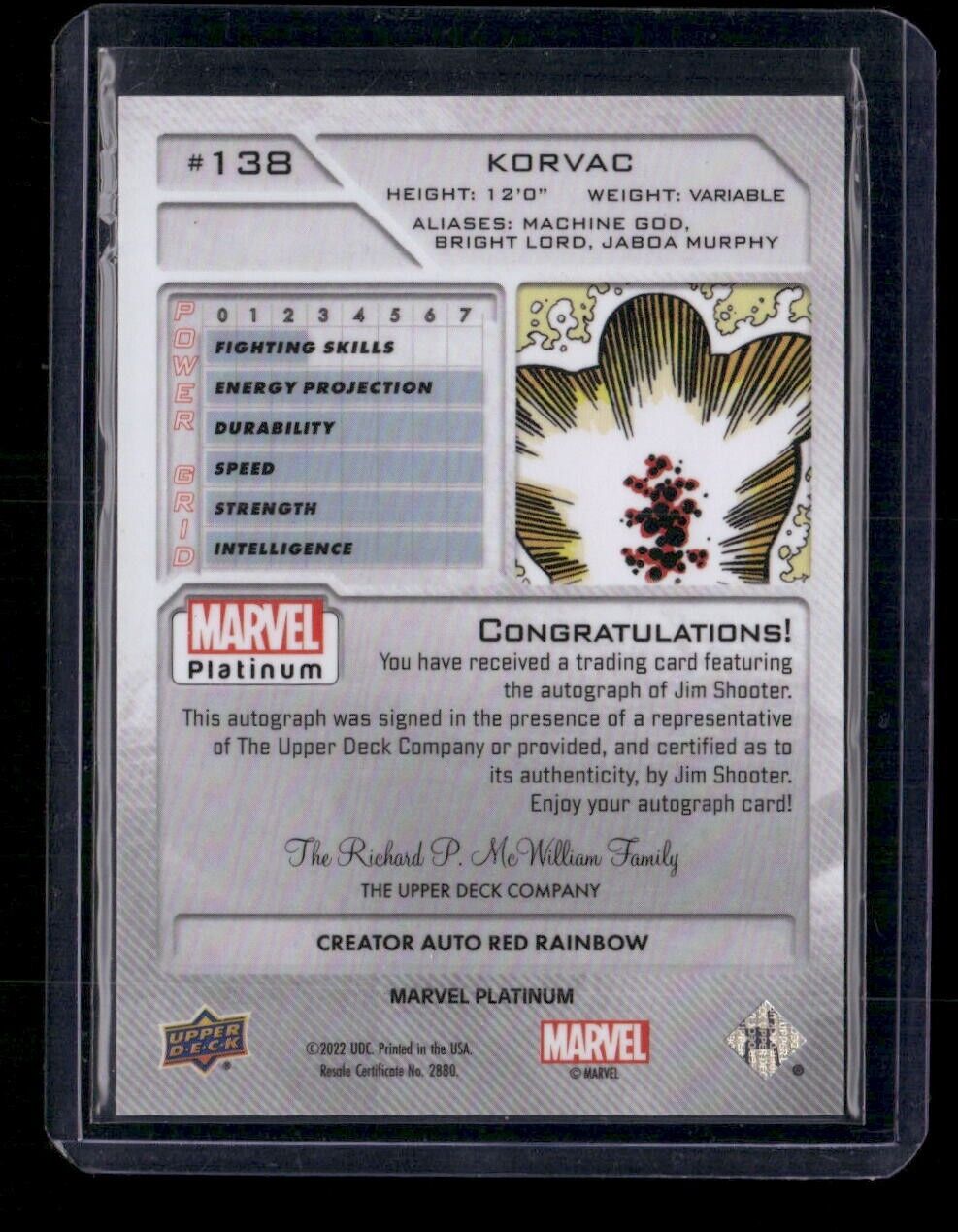 Korvac #138 Creator Auto Red Rainbow Upper Deck 2023 Marvel Platinum