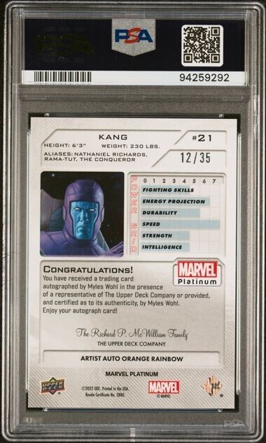 Kang #21 Artist Auto Orange Rainbow /35 PSA 9 Upper Deck 2023 Marvel Platinum